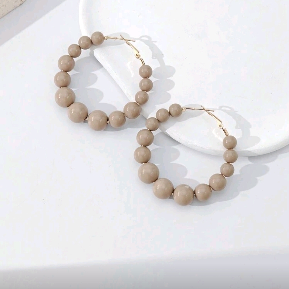 NEW Tan Beaded Hoop Earrings